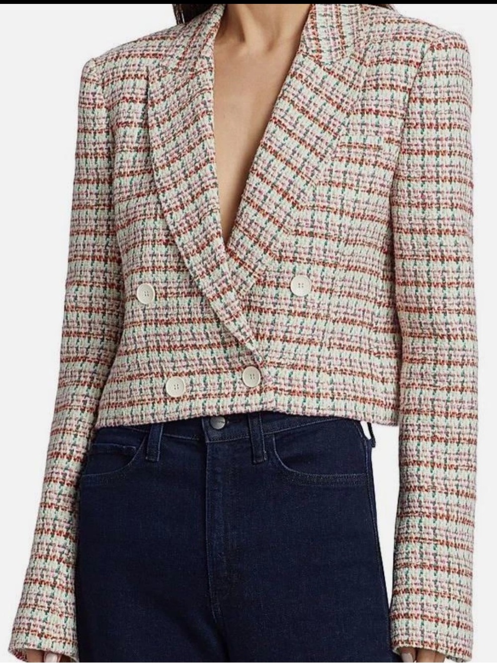 10 Crosby Derek Lam Cropped Tweed Kyle Blazer in Multi-Color Pink Size 4